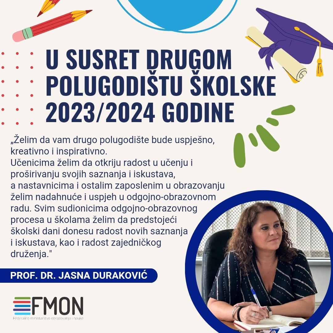 Министрица Дураковић пожељела успјешан почетак наставе у другом полугодишту